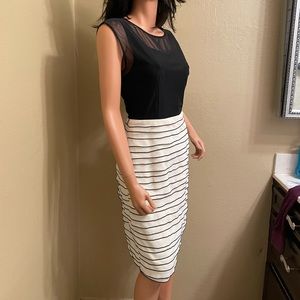 Sandra Darren black:white sheet & lined. Very classy dress. Size 10